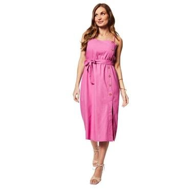 Imagem de Vestido Midi em Linho com Cinto Lateral e Botões