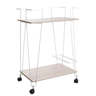 Imagem de Carrinho De Bebidas Organizador, Metaltru, Cor Branco Microtextura com Madeira Legno