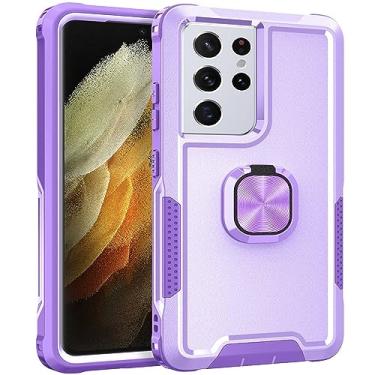 Imagem de LXURY Capa magnética para Samsung Galaxy S23 Ultra/S23 Plus/S23, capa protetora robusta de corpo inteiro com suporte de carregamento sem fio, roxo, S23 6,1 polegadas