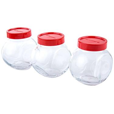 Imagem de Dajar Copo redondo Bella 3 com tampa de plástico 200 ml Pasabahce, vidro, vermelho; transparente, 8,5 x 8,5 cm, 3 unidades