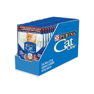 Imagem de Pack Purina Ração Nestlé Cat Chow Castrados Carne Ao Molho - Com 15 Sachês 85g