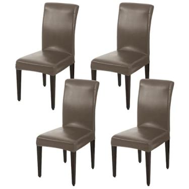 Imagem de Capas de couro para cadeiras de jantar, capas de cadeira extensíveis, macias, à prova d'água, protetor de cadeira, para sala de jantar, cozinha, hotel (Color : Brown, Size : 4)