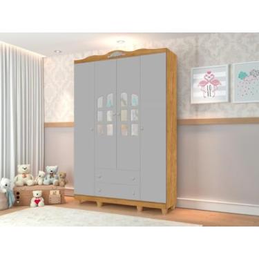 Imagem de Roupeiro/Armário Provençal LOR 4 Portas + 2 Gavetas Com Pintura UV de Alta Resistência Cor Nature/Cinza