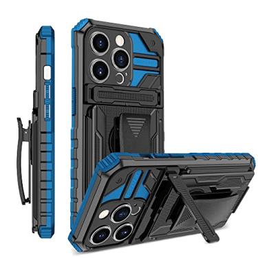 Imagem de YOUULAR Capa compatível com iPhone 15 Pro Max/iPhone 14 Pro Max PC rígido + TPU macio + suporte + clipe dorsal à prova de choque capa protetora antiqueda para telefone capas militares suporte oculto azul