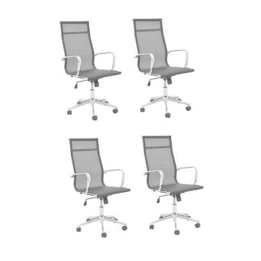 Imagem de Kit 4 Cadeiras de Escritório Presidente Giratória Office Sevilha Tela Rivatti Preto