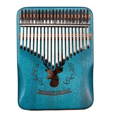 Imagem de Kalimba 17-20 teclas piano de polegar, instrumento de marimba de dedo para iniciantes em música (mogno), com martelo de afinação (18 cm x 13 cm) azul 20