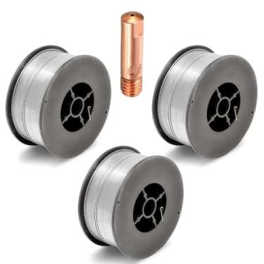 Imagem de Kit 3 Arames Mig Revestido Uso Sem Gás 0,8mm E71t-sg - 1kg Galzer + 1 Bico de Contato M6x25 0,8mm