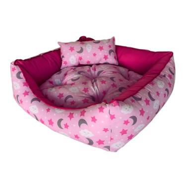 Imagem de Cama Pet Luxo cachorro e gato com almofadinha, caminha com zíper, recheada em pluma de silicone, tecido suede cor rosa lua (M (60 x 50cm))