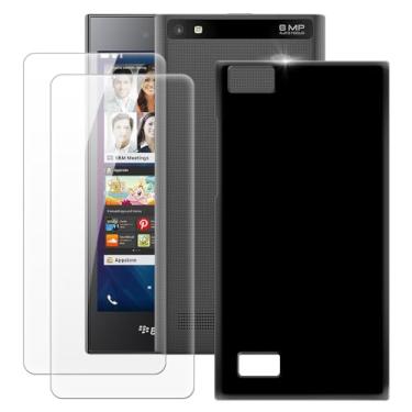 Imagem de MILEGOO Capa BlackBerry Leap + 2 peças protetoras de tela de vidro temperado, capa de silicone TPU macio à prova de choque ultrafina para BlackBerry BB Leap (5 polegadas)