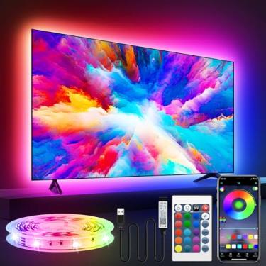 Imagem de HOUHUI Fita de luzes de LED, 150 LEDs RGB de 16,4 m para TV de 32 a 75 polegadas atrás, faixa de LED para controle de aplicativo de sincronização de música com controle remoto, faixa de LED com viés