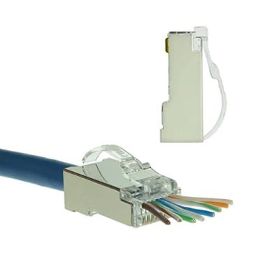 Imagem de LINKUP - Conectores Snagless RJ45 Cat6 STP EZ Passe Através das Extremidades | Plugues Sólidos Ethernet Cat 6 8P8C | Conector de Cabo Redondo STP Gigabit | Platina 50 Mi Banhado a Ouro Alto Desempenho | Pacote com 50