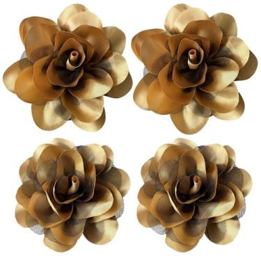Imagem de Broches femininos 4 peças flor rosa grampo de cabelo flamenco dançarina pin up mexicano grampos de cabelo grampos de cabelo broche chá festa chapéus acessórios para cabeça (dourado)