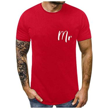 Imagem de Camiseta masculina de algodão com corações doces para o dia dos namorados regata masculina de manga curta, Vermelho (masculino), 3G