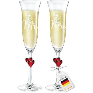 Imagem de Presentes de Dia dos Namorados para ela | Taças de champanhe Sr. e Sra. Taças de vinho de cristal | Feito à mão na Alemanha | Linda ideia de presente de casamento para noiva e noivado, presente de chá