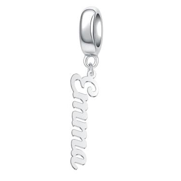 Imagem de MiWangLing Pingente de nome personalizado para pulseira Pandora feminina inicial contas presentes de Natal, Metal, Zircônia cúbica