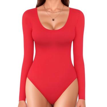 Imagem de MANGOPOP Body feminino de manga curta, gola redonda, camisetas básicas, Vermelho, X-Small