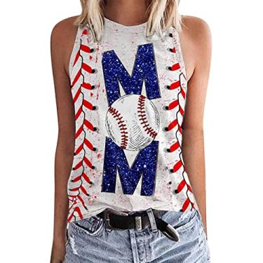 Imagem de Camiseta regata de verão feminina com estampa de beisebol sem mangas, gola redonda, caimento solto, camisa de beisebol casual, A, XXG