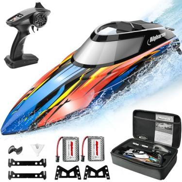 Imagem de Barco RC - AlphaRev R208 20+ MPH Barco de controle remoto rápido para piscinas e lagos, barcos RC de 2,4 GHZ com estojo de armazenamento para adultos e crianças
