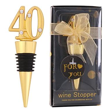 Imagem de Pacote com 24 lembrancinhas de aniversário de 40 anos para convidados com tampa de garrafa de vinho de 40 anos com caixa de presente para decoração de festa de casamento de 40 anos