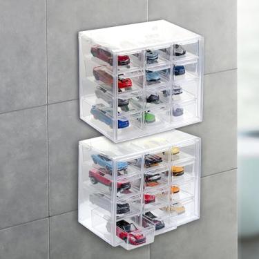 Imagem de KASTUN Estojo de armazenamento para 24 Hot Wheels, carros Matchbox, Hot Wheels e caixa de fósforos, suporte de parede, exibição, 2 pacotes de armazenamento Hot Wheels para 24 carros de brinquedo