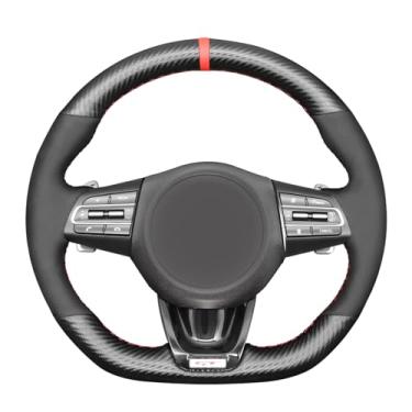 Imagem de MEWANT Capa de direção de carro para Kia Stinger (GT) 2018-2022 Capa de direção de carro personalizada fibra de carbono e camurça