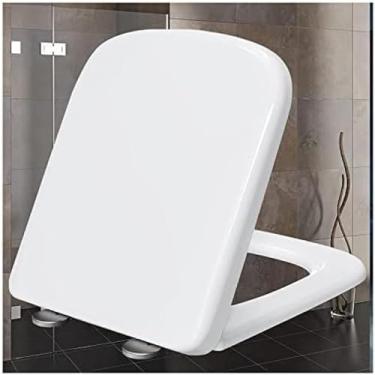 Imagem de Assento de vaso sanitário formato quadrado assento de vaso sanitário com fechamento macio branco tampa de vaso sanitário antibacteriano assento de vaso sanitário de formato quadrado, fácil d