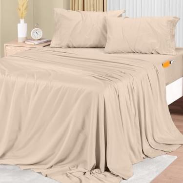 Imagem de Utopia Bedding Jogo de lençol completo – 4 peças de microfibra macia de hotel de luxo com bolsos profundos - fronhas bordadas - lençol com elástico lateral - lençol de cima (bege)