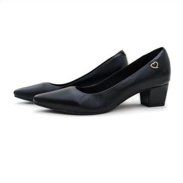 Imagem de Scarpin em Couro Salto Bloco Amo Calçados Preto (38)