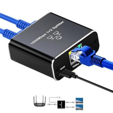 Imagem de SplendoRoute Divisor Gigabit Ethernet, rede RJ45 de 1 a 2 portas de alta velocidade [2 dispositivos simultaneamente em rede], divisor LAN de 1000 Mbps com cabo de alimentação USB para cabo Cat
