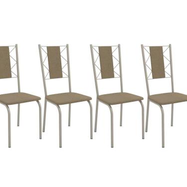Imagem de Kit 4 Cadeiras para Sala de Jantar de Metal  Lisboa Nickel/Bege