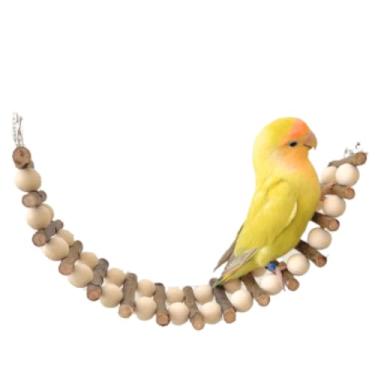 Imagem de Brinquedo de gaiola de pássaro, suporte de papagaio para pássaros, escada de escalada de madeira de maçã, dobrável, deformável, multifuncional, suporte de papagaio, ponte suspensa, brinquedo para