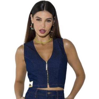 Imagem de Cropped Jeans Onça Preta Com Recorte O23  Feminino-Feminino