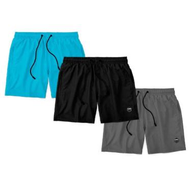 Imagem de Kit 3 Bermudas Life Lisa Short Liso Masculino Básico Mauricinho Tactel - Azul+Preto-Unissex