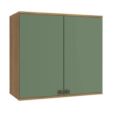 Imagem de Armário Aéreo Celeste Kappesberg 100% MDF 2 Portas Nogueira/Verde 80cm