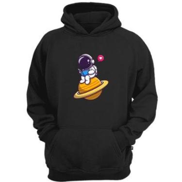 Imagem de Casaco moletom astronauta lendo em saturno espaço galáxia-Unissex