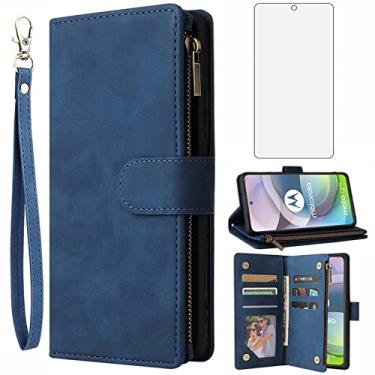 Imagem de Asuwish Capa carteira compatível com Moto One 5G/One5G UW/Moto G G5 Plus e protetor de tela de vidro temperado, capa flip de couro, porta-cartões, capas para celular para Motorola One Lite XT2075-1