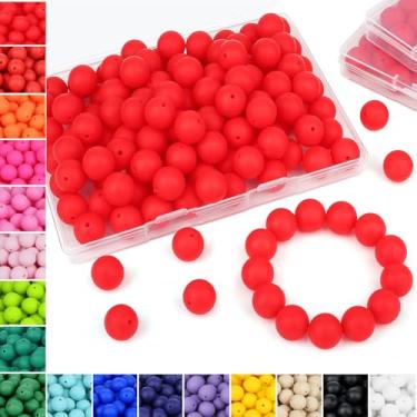 Imagem de NUKAYAI 70 contas de silicone, contas de silicone vermelho morango de 15 mm a granel para fazer chaveiros, contas de silicone redondas de borracha para fazer pulseiras e colar DIY (vermelho morango)