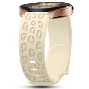 Imagem de IKANFI Pulseiras gravadas de leopardo sem lacunas compatíveis com Samsung Galaxy Watch 6/5/4, pulseira de 40 mm e 44 mm, relógio 6 de 47 mm e 43 mm, 5 Pro 45 mm, relógio 4 clássico de 42 mm e 46 mm, pulseira de silicone macio de 20 mm creme