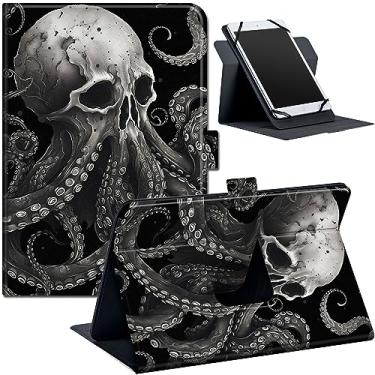 Imagem de Capa universal para tablet para tablets de 9 a 10,5 polegadas, adequada para Fire HD 10, capa fólio com suporte com faixa de fixação ajustável e vários ângulos de visualização, polvo esqueleto