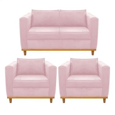 Imagem de Kit Sofá 2 Lugares e 2 Poltronas Europa Suede Rosa Bebê AM Decor