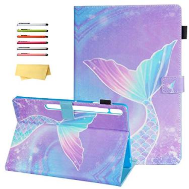 Imagem de UUcovers Capa para tablet Samsung Galaxy Tab S7+/S7 Plus de 12,4 polegadas 2020 (SM-T970/T975/T976) com suporte para cartão de lápis [hibernar/despertar automático] Capa de couro PU inteligente, balança de cauda de sereia rosa