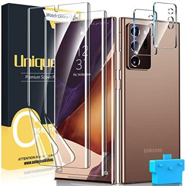 Imagem de UniqueMe [Pacote com 2 + 2] Compatível com Samsung Galaxy Note 20 Ultra 6,9 polegadas Protetor de tela TPU macio 【Não é vidro】 e protetor de lente da câmera, clareza HD [compatível com capas][sem