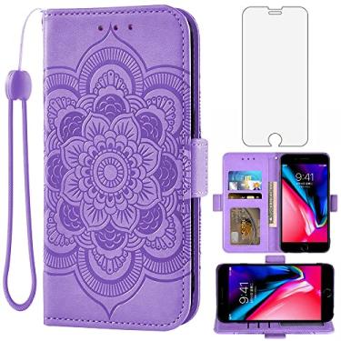 Imagem de Asuwish Capa carteira compatível com iPhone 7plus 8plus 7/8 Plus e protetor de tela de vidro temperado de couro com suporte de cartão para celular i Phone7s 7s + 7+ 8s 8+ Phones8 7p 8p feminino