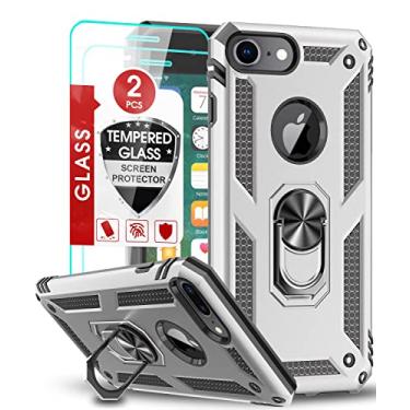 Imagem de Capa LeYi compatível com iPhone 8, capa para iPhone 7, capa para iPhone 6s/6 com [2 unidades] película de vidro temperado, capa para telefone de grau militar com anel de suporte para iPhone 6/6s/7/8, prata