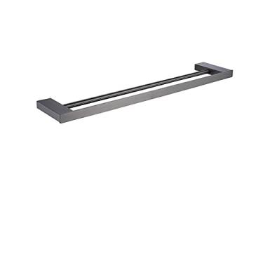 Imagem de Acessórios de banheiro cinza prateleiras de gancho de toalha cabide de papel suporte de escova de banheiro conjunto de prateleira de vidro de armazenamento de canto, barra de toalha dupla