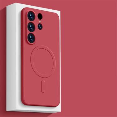 Imagem de Capa de carga magnética sem fio de silicone líquido para Samsung S24 S23 Ultra S22 S21 Plus FE A15 A35 A55 A05S Capa traseira à prova de choque, vermelha camélia, para Samsung A05S