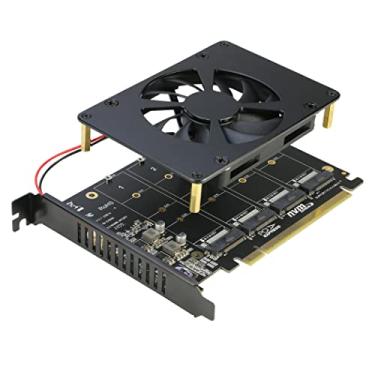 Imagem de Adaptador Quad NVMe PCIe, RIITOP SSD M.2 NVMe de 4 portas para placa PCI-e 4.0/3.0 x16 com suporte de ventilador 2280/2260/2242/2230 NVMe SSD (bifurcação I-e)