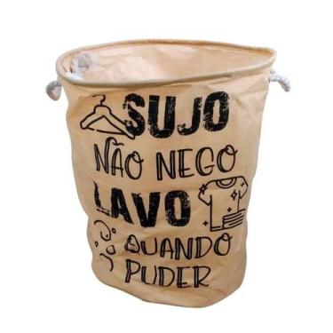 Imagem de Cesto Saco Organizador Roupa Suja Dobrável Multiuso - FWB, Bege
