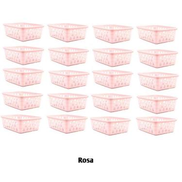 Imagem de Kit 20 Cestos Multiuso Organizador Médio 20x15,5x6,5Cm Rosa - 123 Orga
