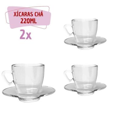 Imagem de Kit 2 Xícaras Chá Vidro 220mL C/ Pires Moderna Transparente - TODO DIA